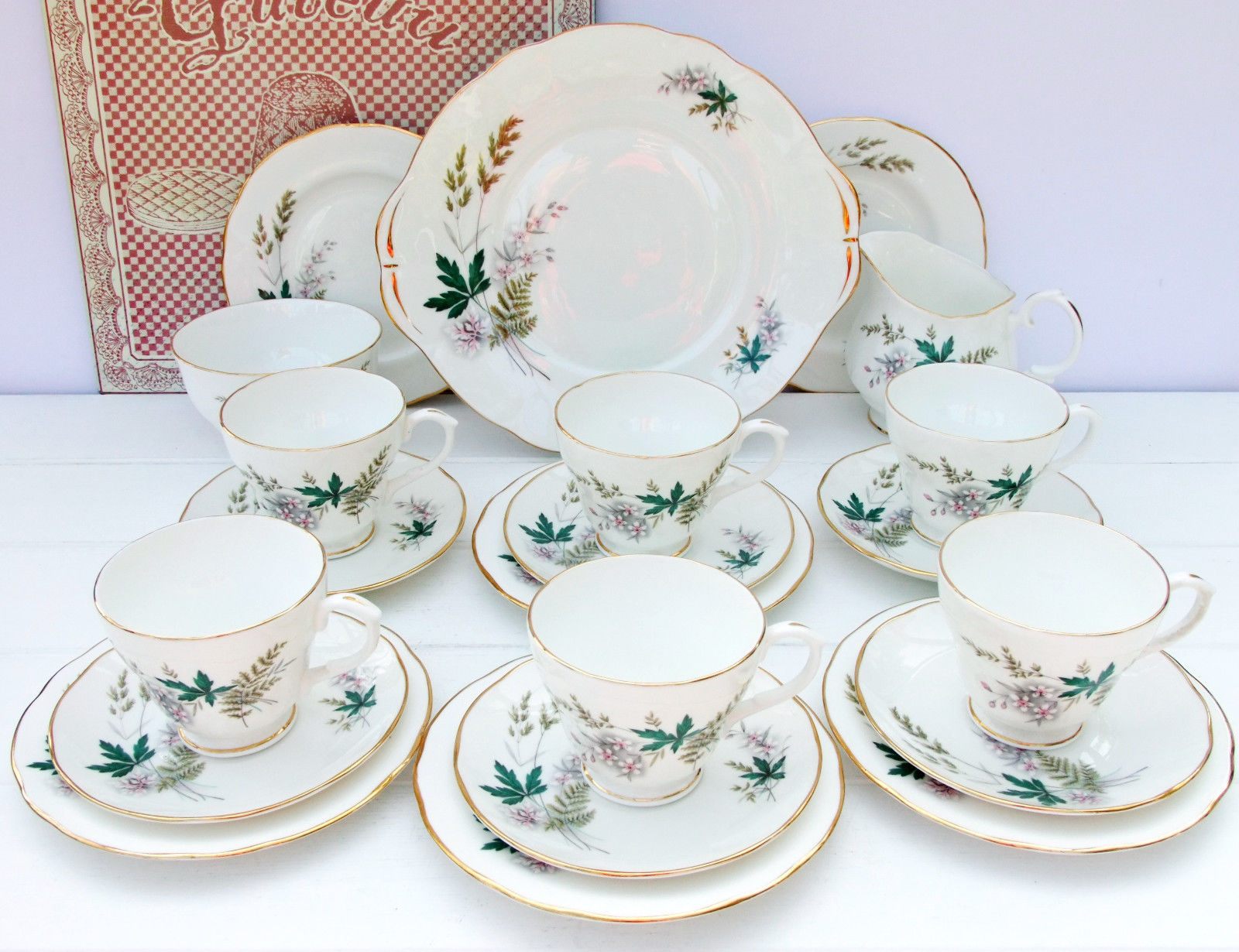 Vintage Duchess Louise Bone China Tea Set Cake 6 Plates Cups Saucers ...