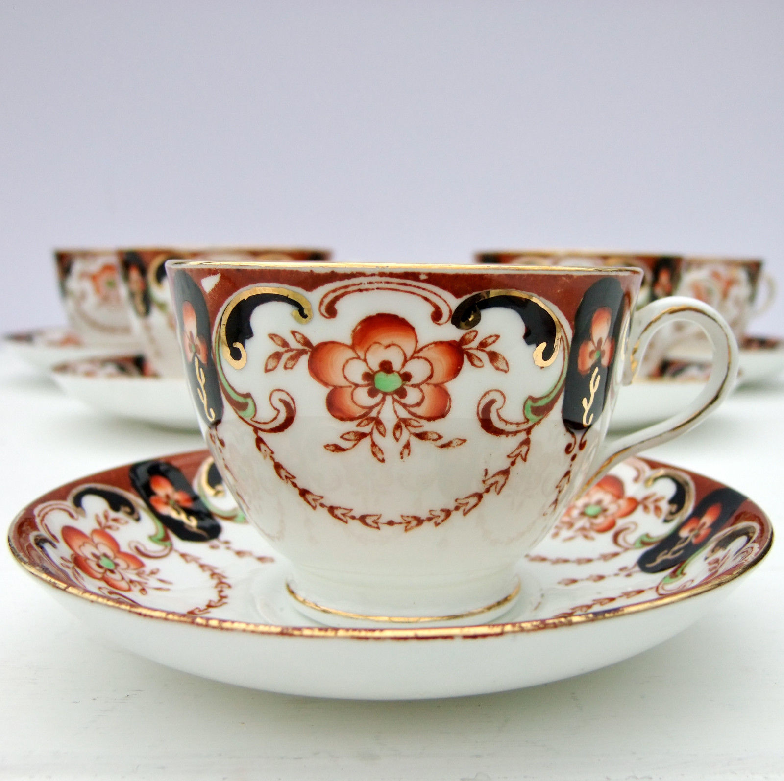 Vintage 1920s Art Deco Plant Tuscan China Tea Set 5 Cups Saucers on The ...