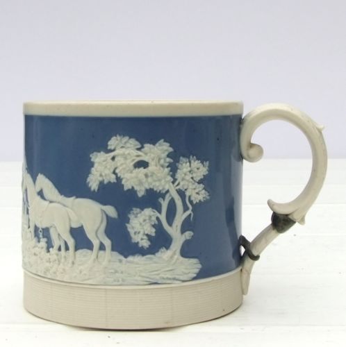 Antique C1800 Chetham And Woolley Stoneware Mug Applied Hunting Scene On