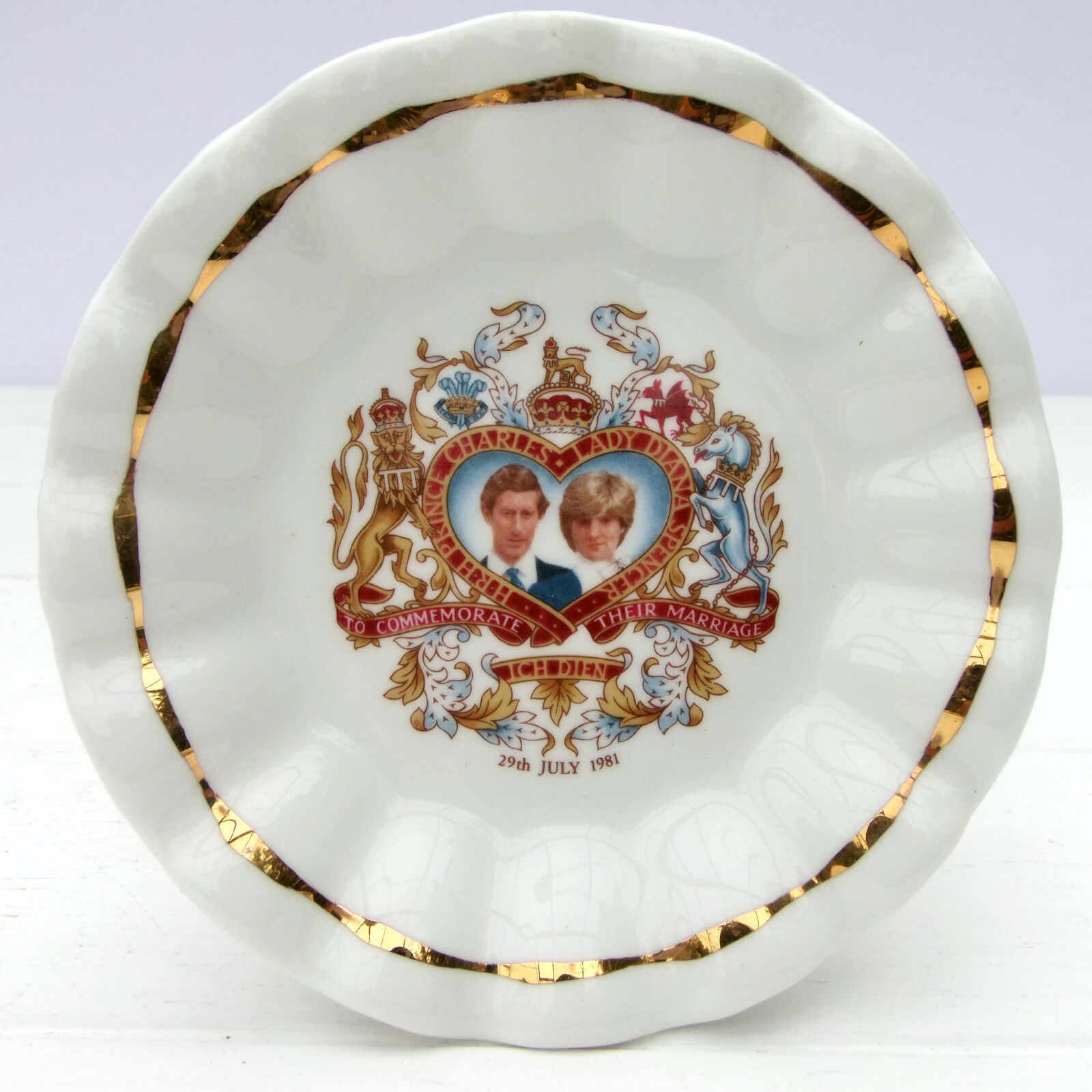 Vintage Bone China Pin Trinket Dish Royal Wedding Prince Charles Diana 